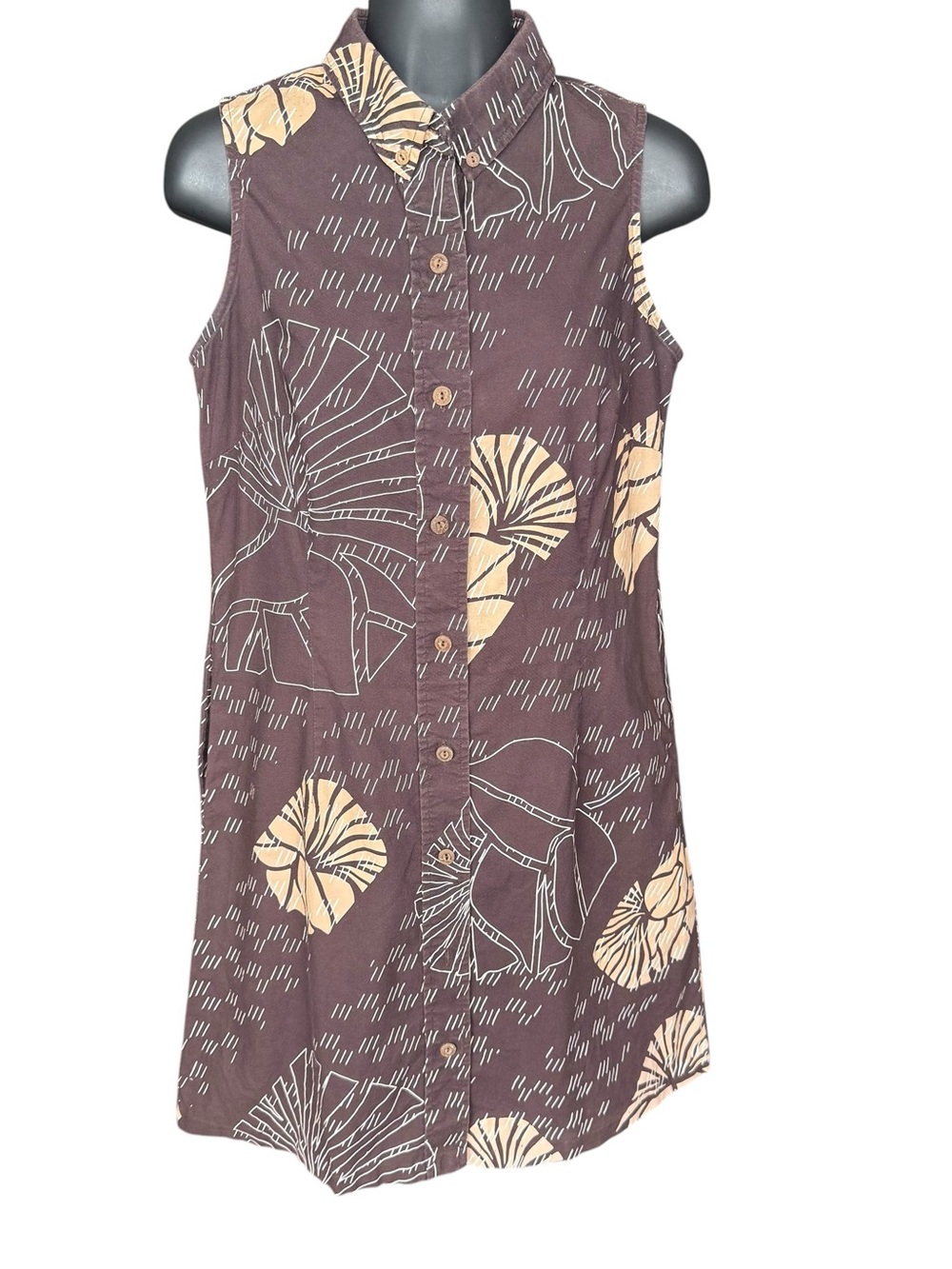 Sig Zane Hawaii Women's Sleeveless Button Down Mini Dress With Pockets Small